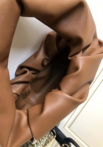 Dina Small Leather Shoulder Hobo Bag Brown