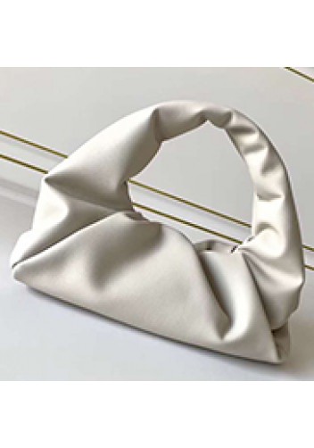 Dina Small Leather Shoulder Hobo Bag White