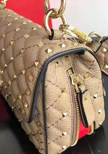 Jacqueline Studs Grain Leather Shoulder Bag Beige