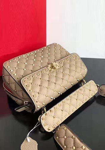 Jacqueline Studs Grain Leather Shoulder Bag Beige