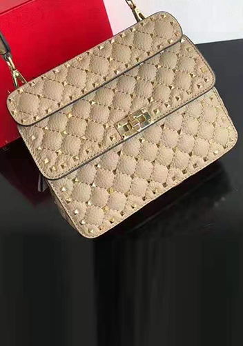 Jacqueline Studs Grain Leather Shoulder Bag Beige