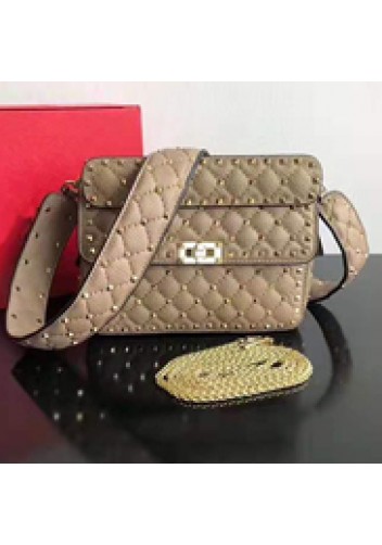Jacqueline Studs Grain Leather Shoulder Bag Beige