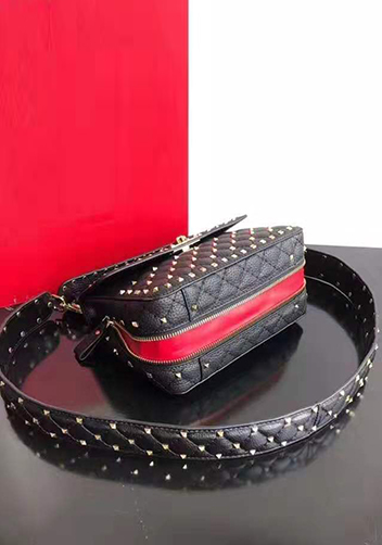 Jacqueline Studs Grain Leather Shoulder Bag Black