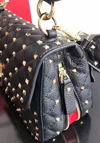 Jacqueline Studs Grain Leather Shoulder Bag Black
