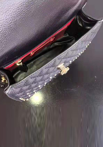 Jacqueline Studs Grain Leather Shoulder Bag Black