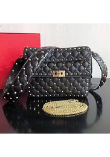 Jacqueline Studs Grain Leather Shoulder Bag Black
