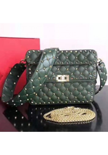 Jacqueline Studs Grain Leather Shoulder Bag Green