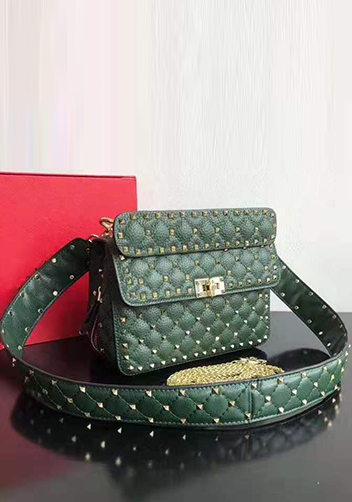 Jacqueline Studs Grain Leather Shoulder Bag Green