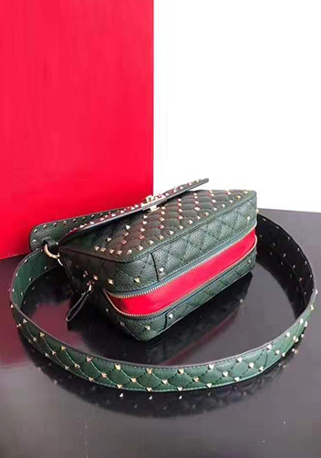 Jacqueline Studs Grain Leather Shoulder Bag Green