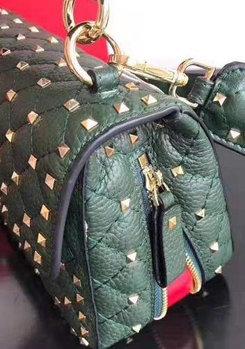 Jacqueline Studs Grain Leather Shoulder Bag Green