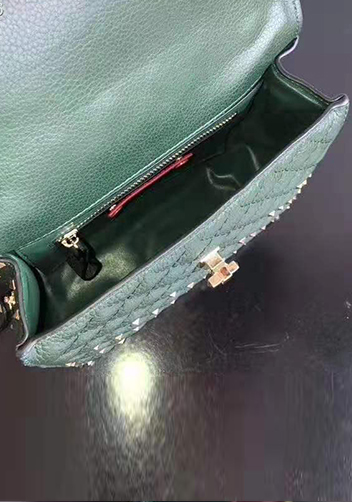 Jacqueline Studs Grain Leather Shoulder Bag Green