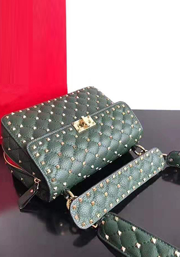 Jacqueline Studs Grain Leather Shoulder Bag Green