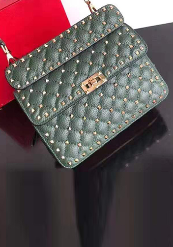 Jacqueline Studs Grain Leather Shoulder Bag Green