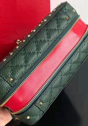Jacqueline Studs Grain Leather Shoulder Bag Green
