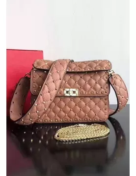 Jacqueline Studs Grain Leather Shoulder Bag Pink