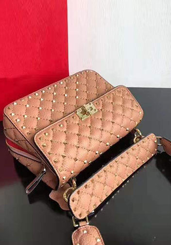 Jacqueline Studs Grain Leather Shoulder Bag Pink