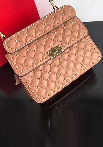 Jacqueline Studs Grain Leather Shoulder Bag Pink