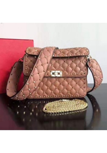 Jacqueline Studs Grain Leather Shoulder Bag Pink
