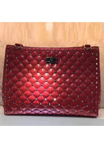 Jacqueline Studs Leather Shoulder Bag Tote Red