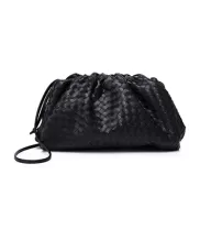Dina Woven Leather Clutch Shoulder Bag Black