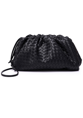 Dina Woven Leather Clutch Shoulder Bag Black