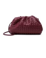 Dina Woven Leather Clutch Shoulder Bag Burgundy