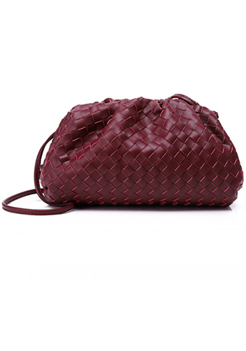 Dina Woven Leather Clutch Shoulder Bag Burgundy