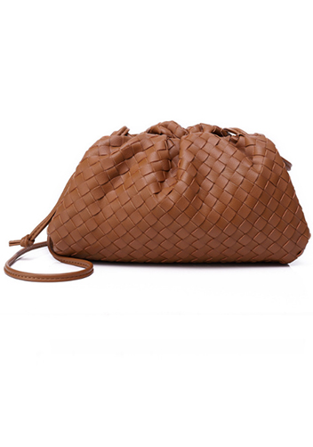 Dina Woven Leather Clutch Shoulder Bag Camel