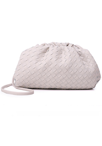 Dina Woven Leather Clutch Shoulder Bag White