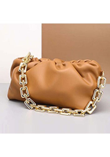 Dina Leather Clutch Chain Bag Beige