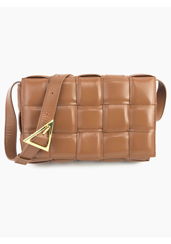 Mia Plaid Square Leather Shoulder Bag Brown