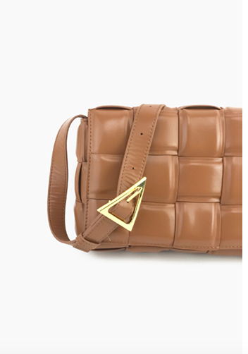 Mia Plaid Square Leather Shoulder Bag Brown