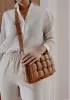 Mia Plaid Square Leather Shoulder Bag Brown