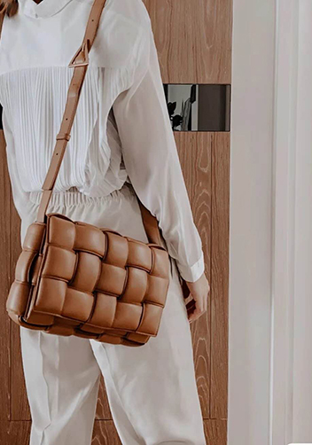 Mia Plaid Square Leather Shoulder Bag Brown