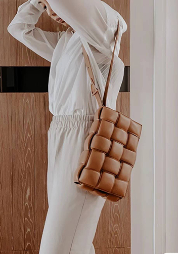 Mia Plaid Square Leather Shoulder Bag Brown
