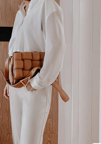 Mia Plaid Square Leather Shoulder Bag Brown