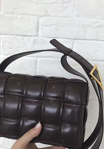 Mia Plaid Square Leather Shoulder Bag Choco