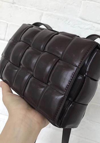 Mia Plaid Square Leather Shoulder Bag Choco