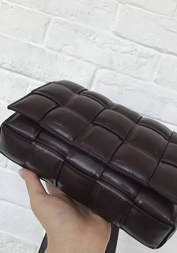 Mia Plaid Square Leather Shoulder Bag Choco