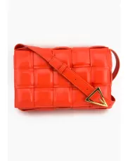 Mia Plaid Square Leather Shoulder Bag Orange