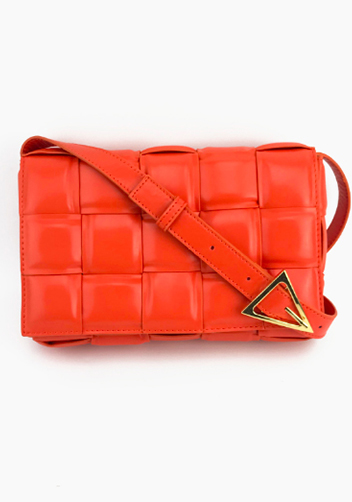 Mia Plaid Square Leather Shoulder Bag Orange