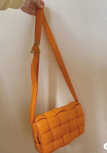Mia Plaid Square Leather Shoulder Bag Orange