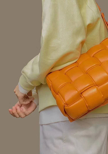 Mia Plaid Square Leather Shoulder Bag Orange