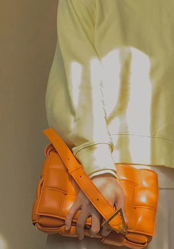Mia Plaid Square Leather Shoulder Bag Orange