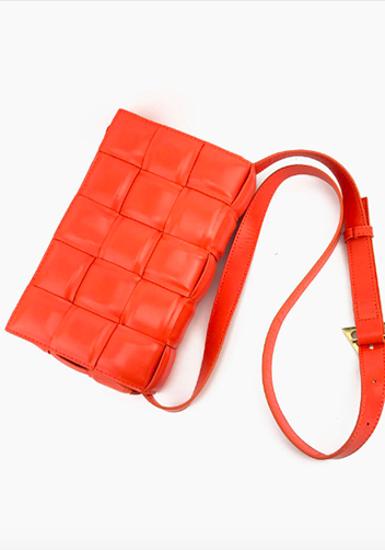 Mia Plaid Square Leather Shoulder Bag Orange
