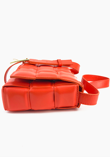 Mia Plaid Square Leather Shoulder Bag Orange