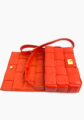 Mia Plaid Square Leather Shoulder Bag Orange