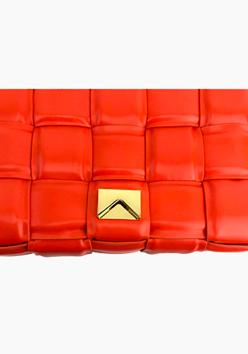 Mia Plaid Square Leather Shoulder Bag Orange