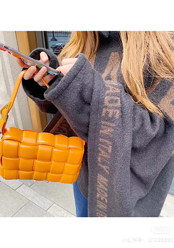 Mia Plaid Square Leather Shoulder Bag Orange