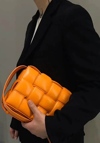 Mia Plaid Square Leather Shoulder Bag Orange
